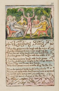'Laughing Song', plate 26 fra 'Songs of Innocence and of Experience' [Bentley 15] ca. 1789-94 (relieff-etsing trykt i mørkebrunt med penn og blekk og wc) av William Blake